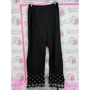 Pants wide leg Black Wide Leg Pants with Embroidered Hem